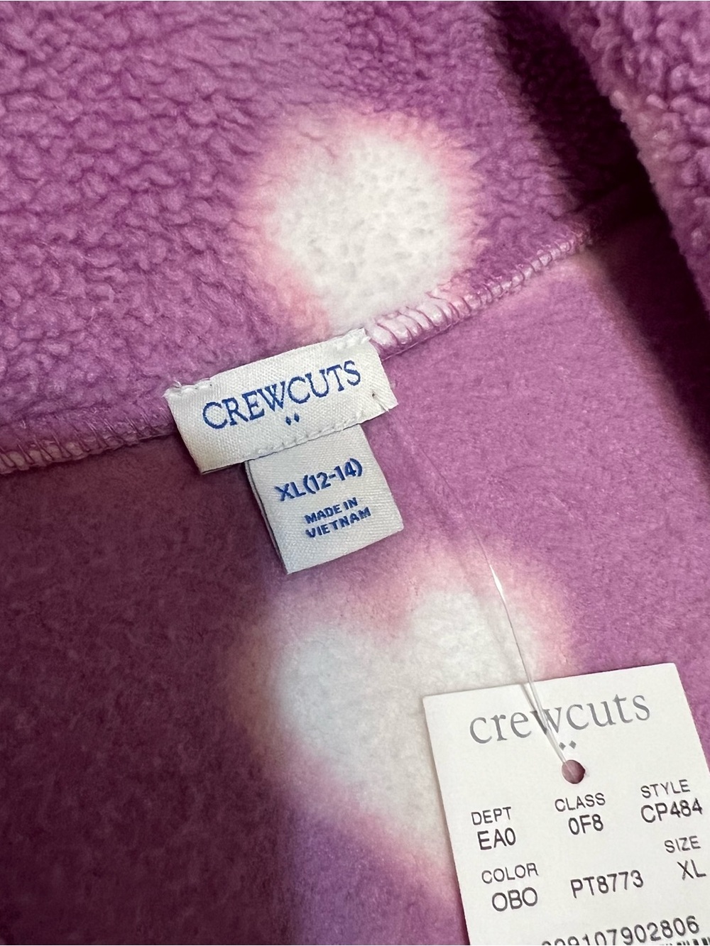 Crewcuts NWT Purple Heart Fleece Zip Jacket Size XL - Picture 4 of 7
